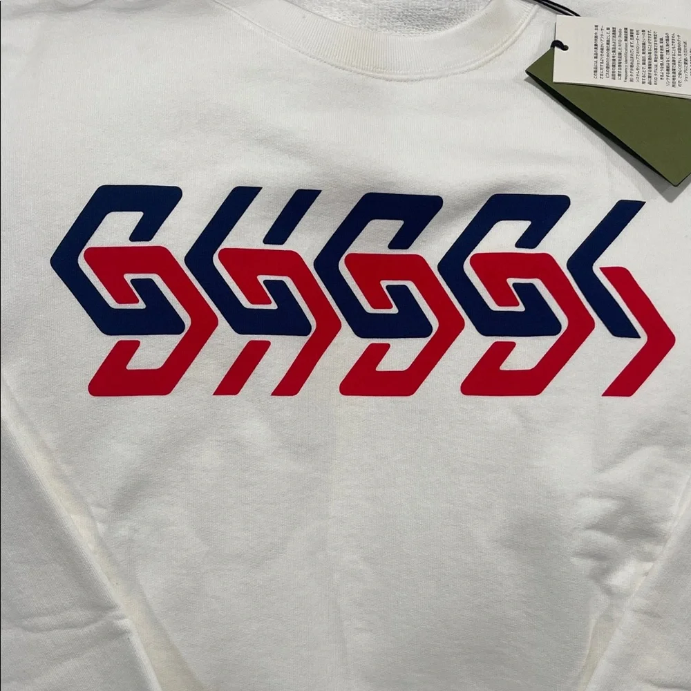 Gucci White Crewneck Sweater with Red and Blue Graphic